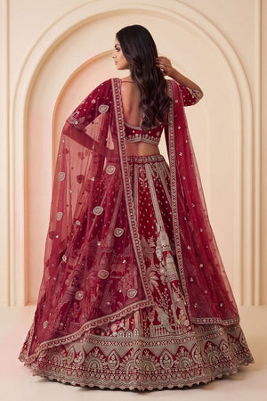 Red Heavy Embroidered Silk Lehenga (ACB1674)