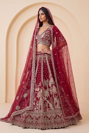 Red Heavy Embroidered Silk Lehenga (ACB1674)