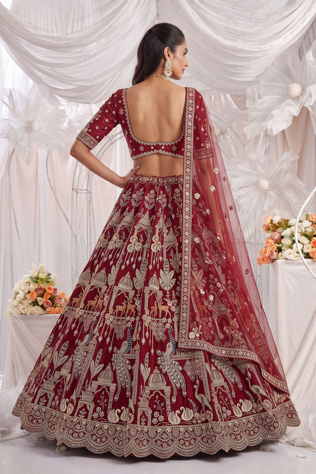 Red Heavy Embroidered Silk Lehenga (ACB1675)