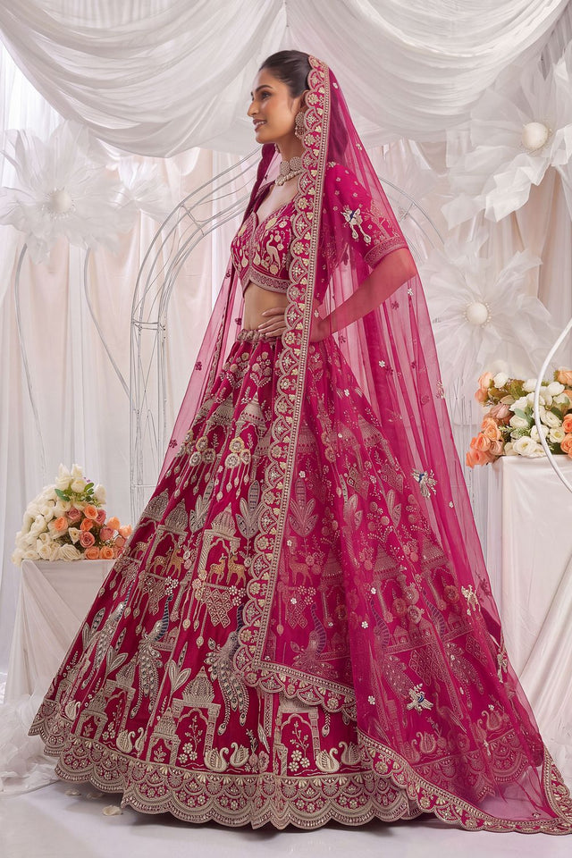 Pink Heavy Embroidered Silk Lehenga (ACB1676)