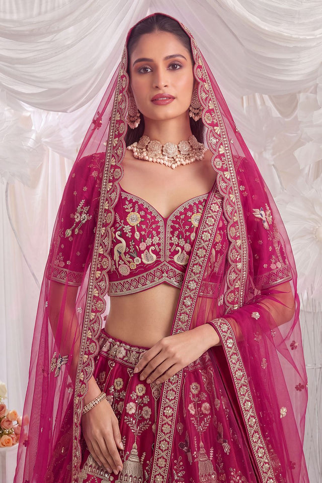 Pink Heavy Embroidered Silk Lehenga (ACB1676)