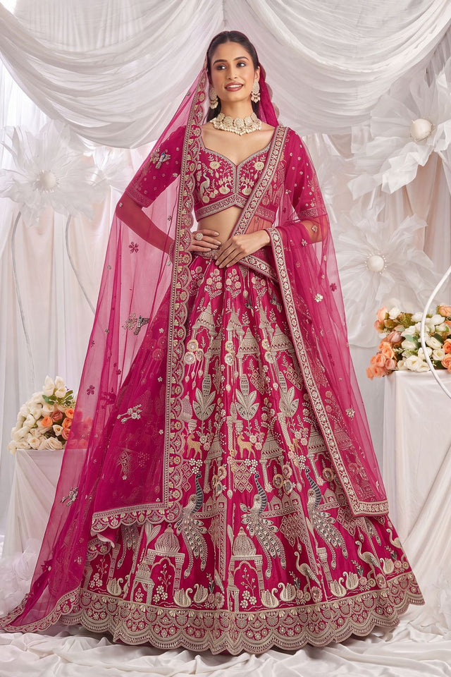 Pink Heavy Embroidered Silk Lehenga (ACB1676)
