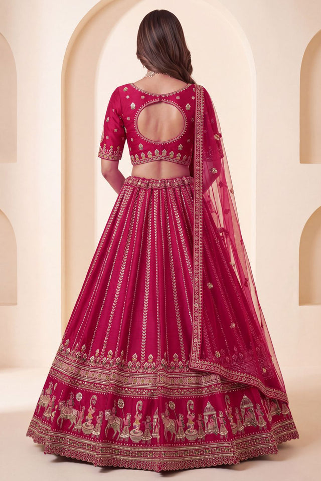 Pink Heavy Embroidered Silk Lehenga (ACB1678)