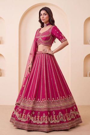 Pink Heavy Embroidered Silk Lehenga (ACB1678)