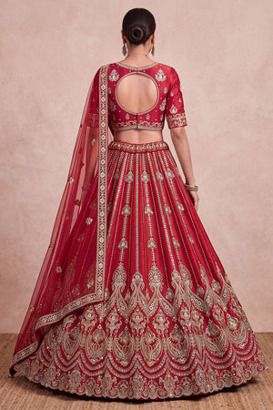 Red Heavy Embroidered Silk Lehenga (ACB1679)