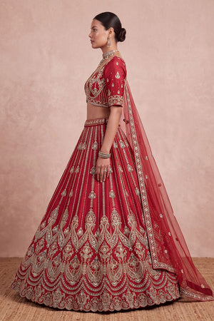 Red Heavy Embroidered Silk Lehenga (ACB1679)