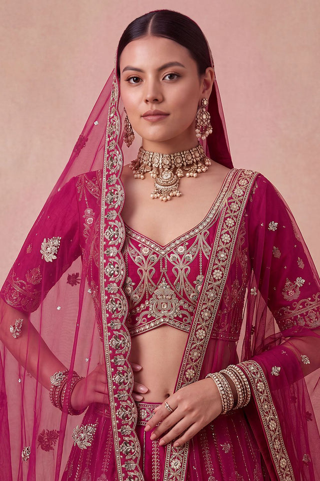 Pink Heavy Embroidered Silk Lehenga (ACB1680)