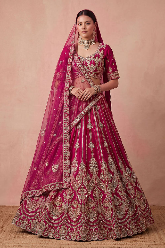 Pink Heavy Embroidered Silk Lehenga (ACB1680)