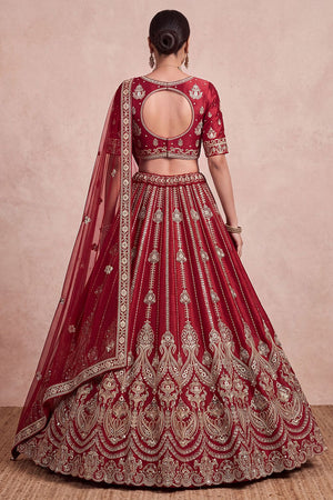 Maroon Heavy Embroidered Silk Lehenga (ACB1681)