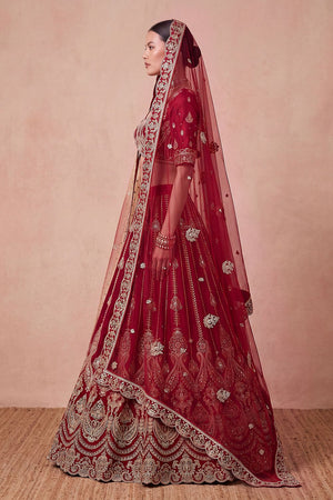 Maroon Heavy Embroidered Silk Lehenga (ACB1681)