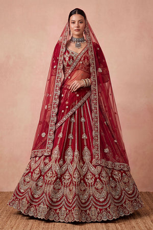 Maroon Heavy Embroidered Silk Lehenga (ACB1681)