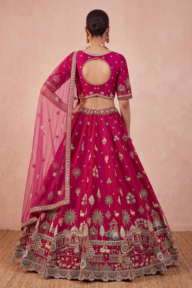 Pink Heavy Embroidered Silk Lehenga (ACB1682)