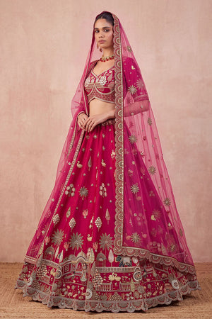 Pink Heavy Embroidered Silk Lehenga (ACB1682)