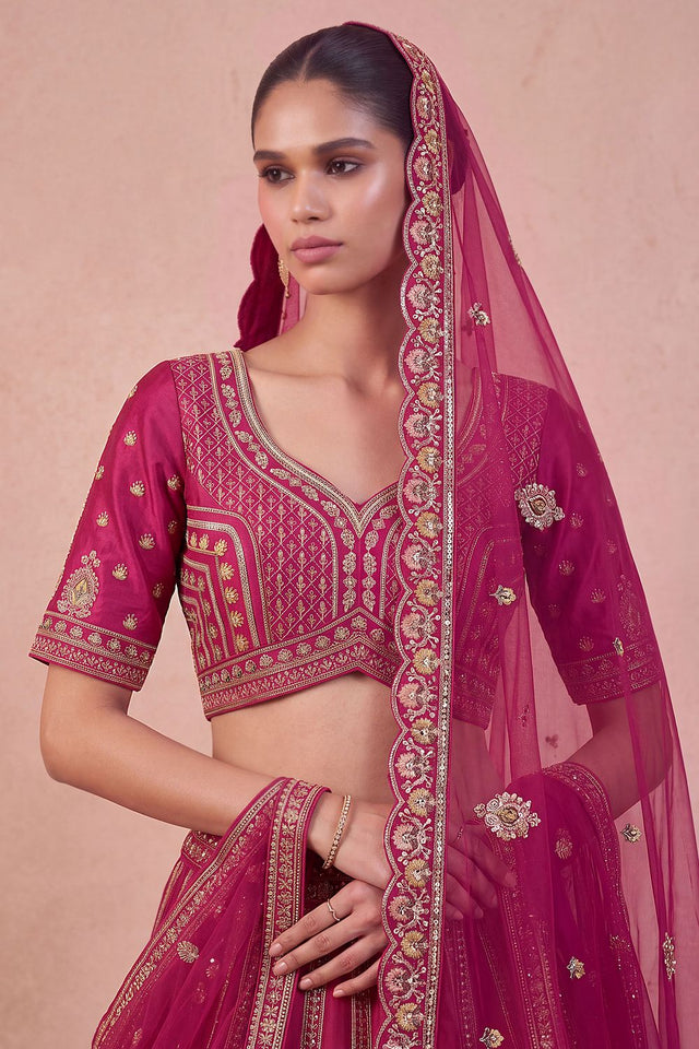Pink Heavy Embroidered Silk Lehenga (ACB1683)
