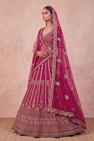 Pink Heavy Embroidered Silk Lehenga (ACB1683)
