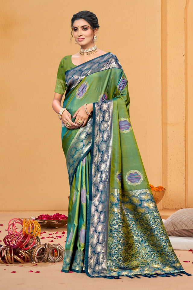 Green Woven Silk Saree (ACB1684)