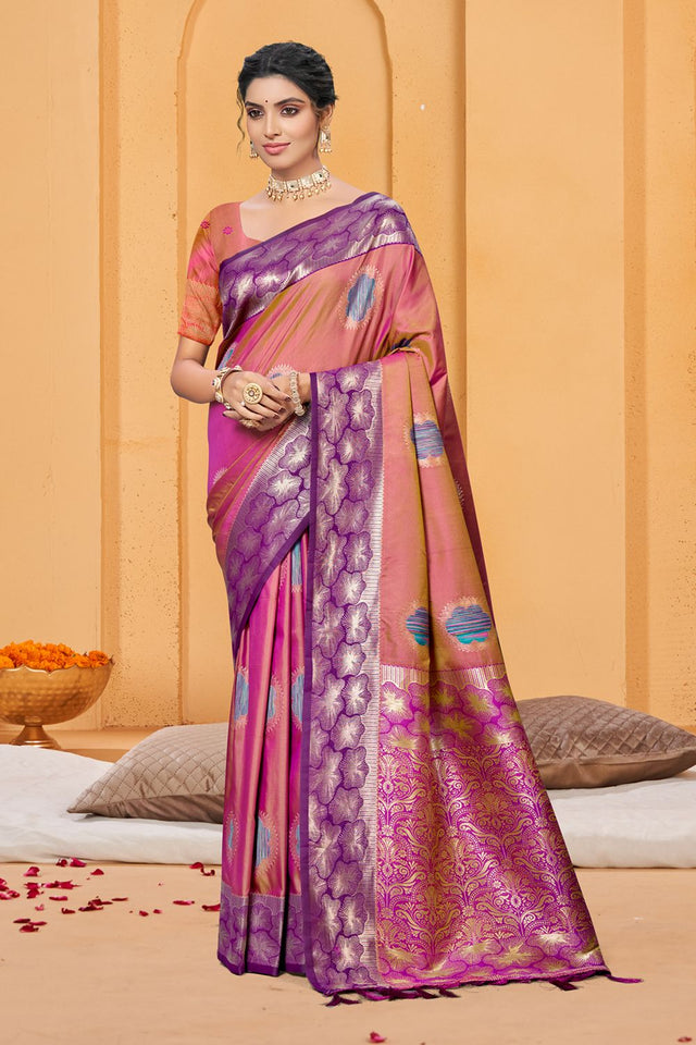 Pink Woven Silk Saree (ACB1685)