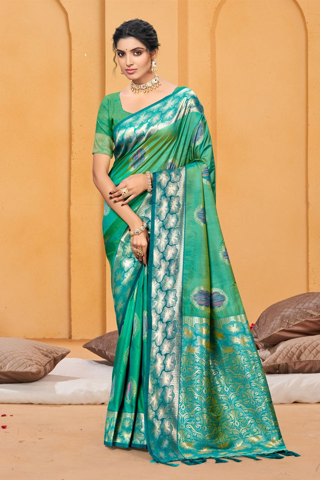 Green Woven Silk Saree (ACB1686)