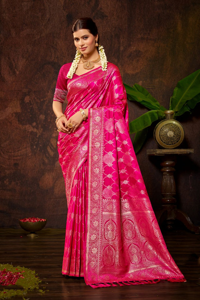 Dark Pink Woven Satin Silk Saree (ACB1690)