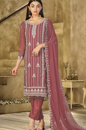 Pink Heavy Embroidered Georgette Straight Cut Suit (ACB1696)