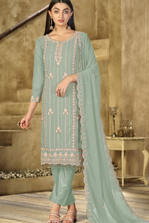 Green Heavy Embroidered Georgette Straight Cut Suit (ACB1700)