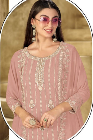 Pink Heavy Embroidered Georgette Straight Cut Suit (ACB1703)