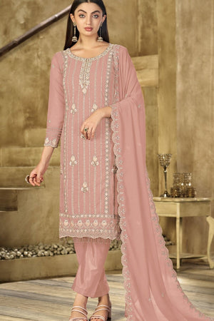 Pink Heavy Embroidered Georgette Straight Cut Suit (ACB1703)