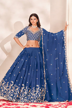 Blue Sequin With Embroidered Chinon Lehenga (ACB1705)