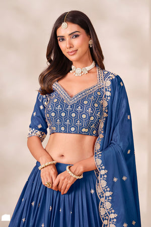 Blue Sequin With Embroidered Chinon Lehenga (ACB1705)