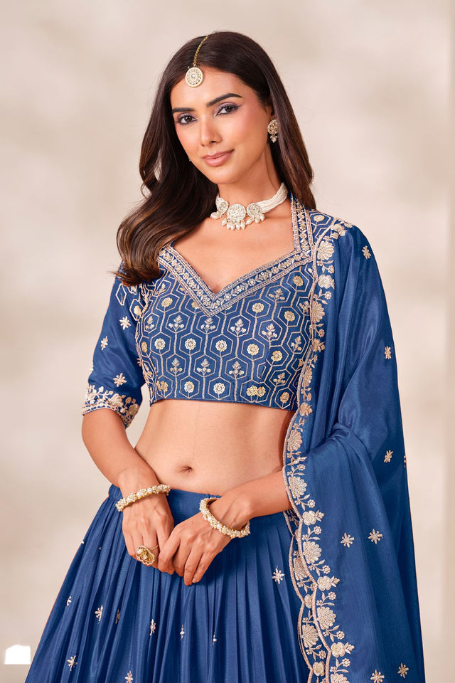 Blue Sequin With Embroidered Chinon Lehenga (ACB1705)