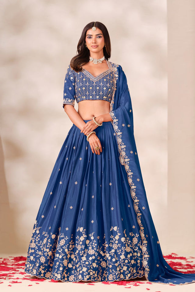 Blue Sequin With Embroidered Chinon Lehenga (ACB1705)