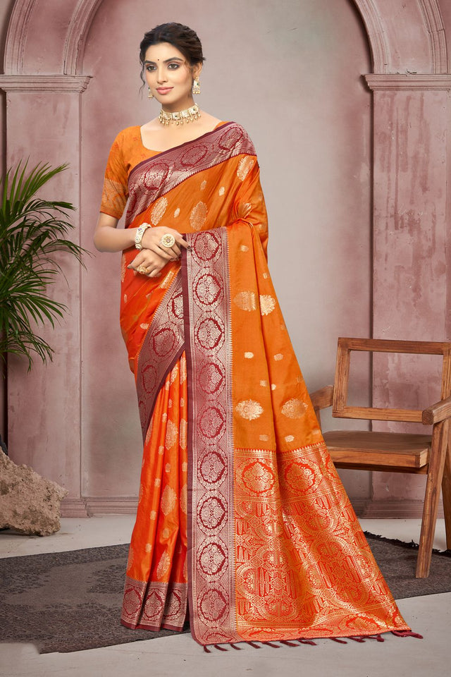 Orange Woven Silk Saree (ACB1708)