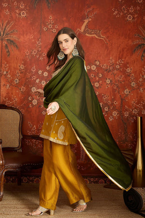 Mustard Embroidered Silk Straight Cut Suit (ACB1712)