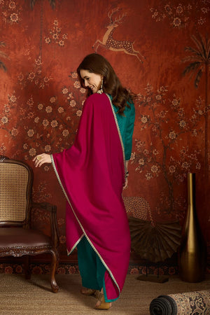 Blue Floral Embroidered Silk Palazzo Suit (ACB1715)