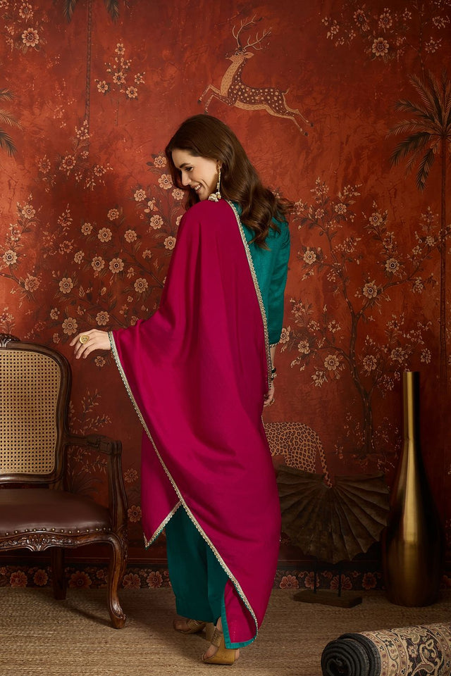 Blue Floral Embroidered Silk Palazzo Suit (ACB1715)