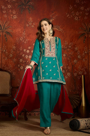 Blue Floral Embroidered Silk Palazzo Suit (ACB1715)