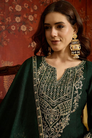 Green Floral Embroidered Silk Palazzo Suit (ACB1719)