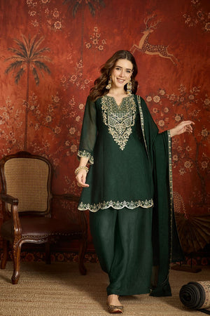Green Floral Embroidered Silk Palazzo Suit (ACB1719)