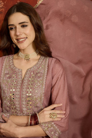 Mauve Mirror Sequin with Embroidered Silk Palazzo Suit (ACB1722)