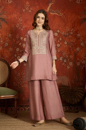 Mauve Mirror Sequin with Embroidered Silk Palazzo Suit (ACB1722)