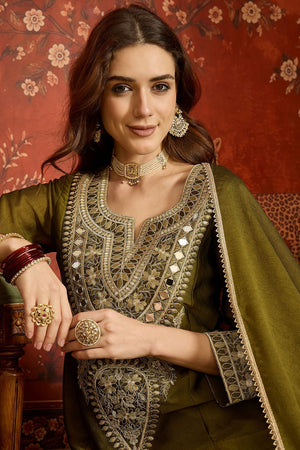 Green Mirror Sequin with Embroidered Silk Palazzo Suit (ACB1726)