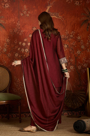 Maroon Mirror Sequin with Embroidered Silk Palazzo Suit (ACB1727)