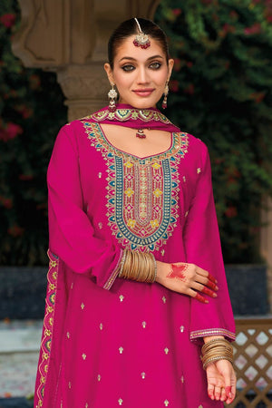 Pink Embroidered Chinon Sharara Suit (ACB1730)