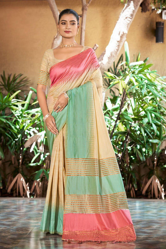 Multi Color Woven Silk Saree (ACB1746)