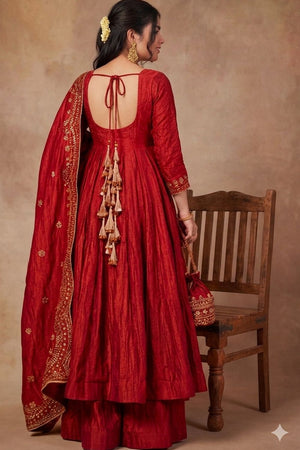 Rust Solid Cotton Blend Anarkali Suit (ACB1748)