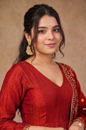 Rust Solid Cotton Blend Anarkali Suit (ACB1748)