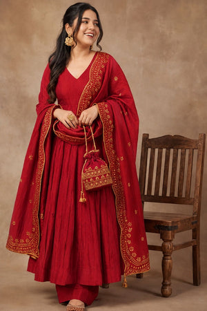 Rust Solid Cotton Blend Anarkali Suit (ACB1748)