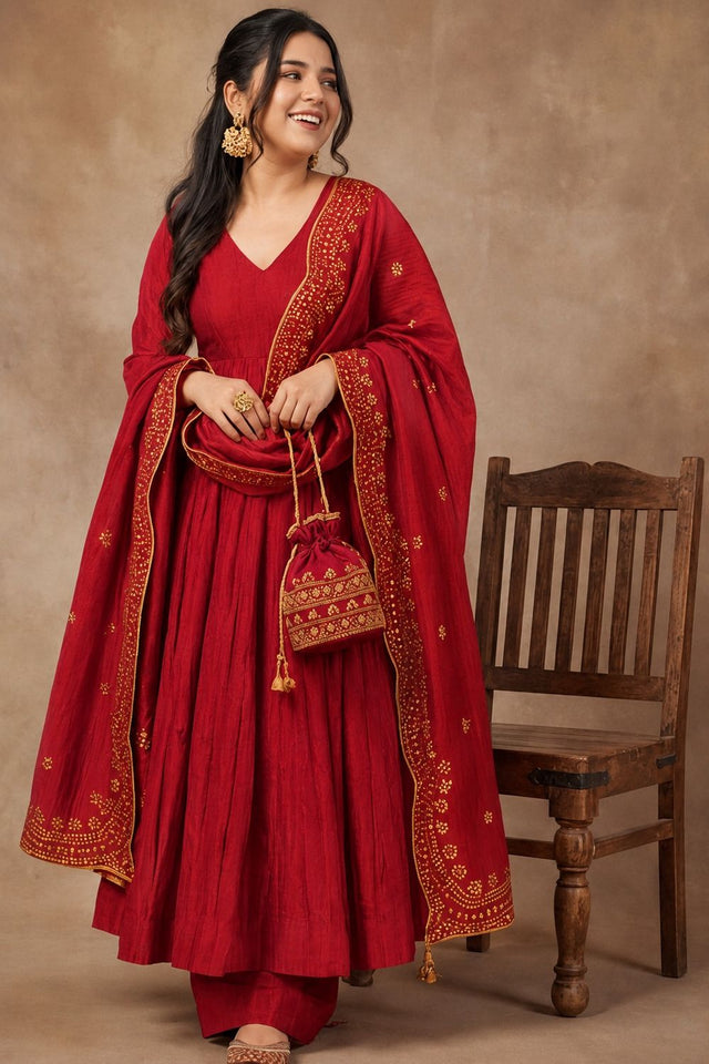 Rust Solid Cotton Blend Anarkali Suit (ACB1748)