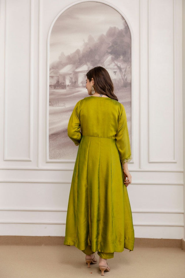 Mehendi Embroidered Silk Anarkali Suit (ACB1751)