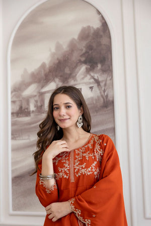 Rust Embroidered Silk Anarkali Suit (ACB1752)